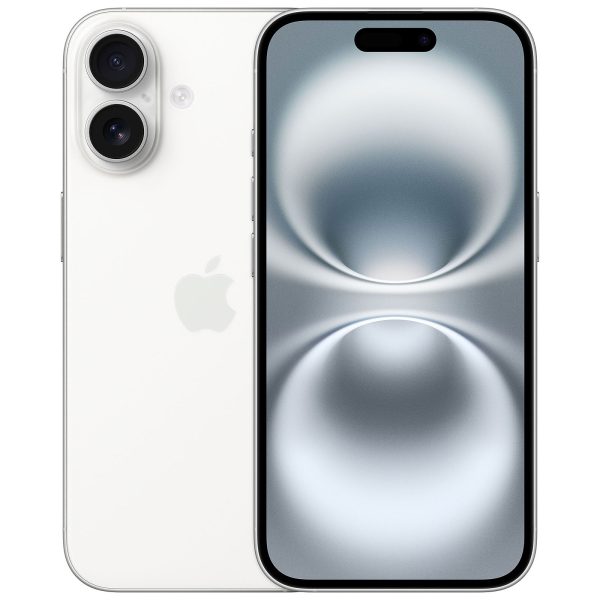 Nuevo Apple iPhone 16 Frontal mostrando su pantalla y respaldo en titanio color blanco
