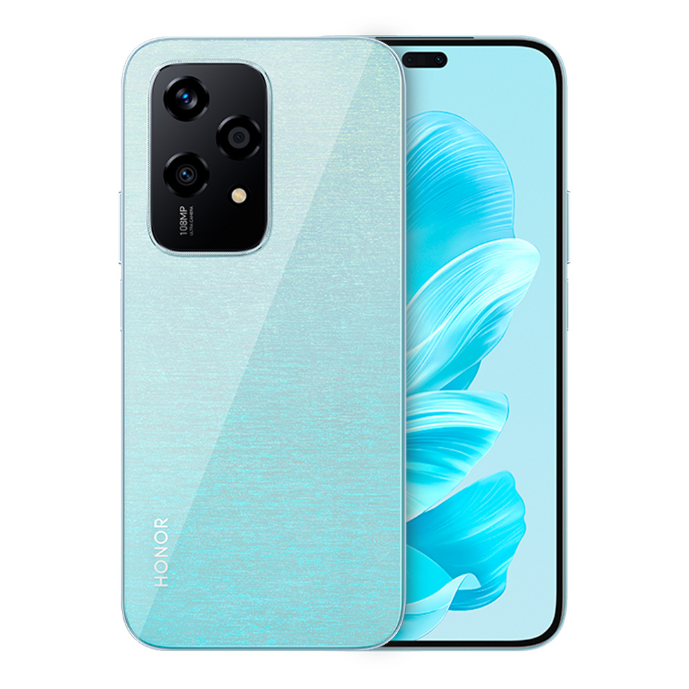 Honor 200 Lite 5G, vista frontal y trasera color azul