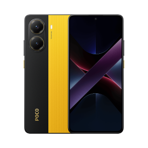 poco x7 pro 5G de XIAOMI color AMARILLO VISTA LATERAL Y TRASERA