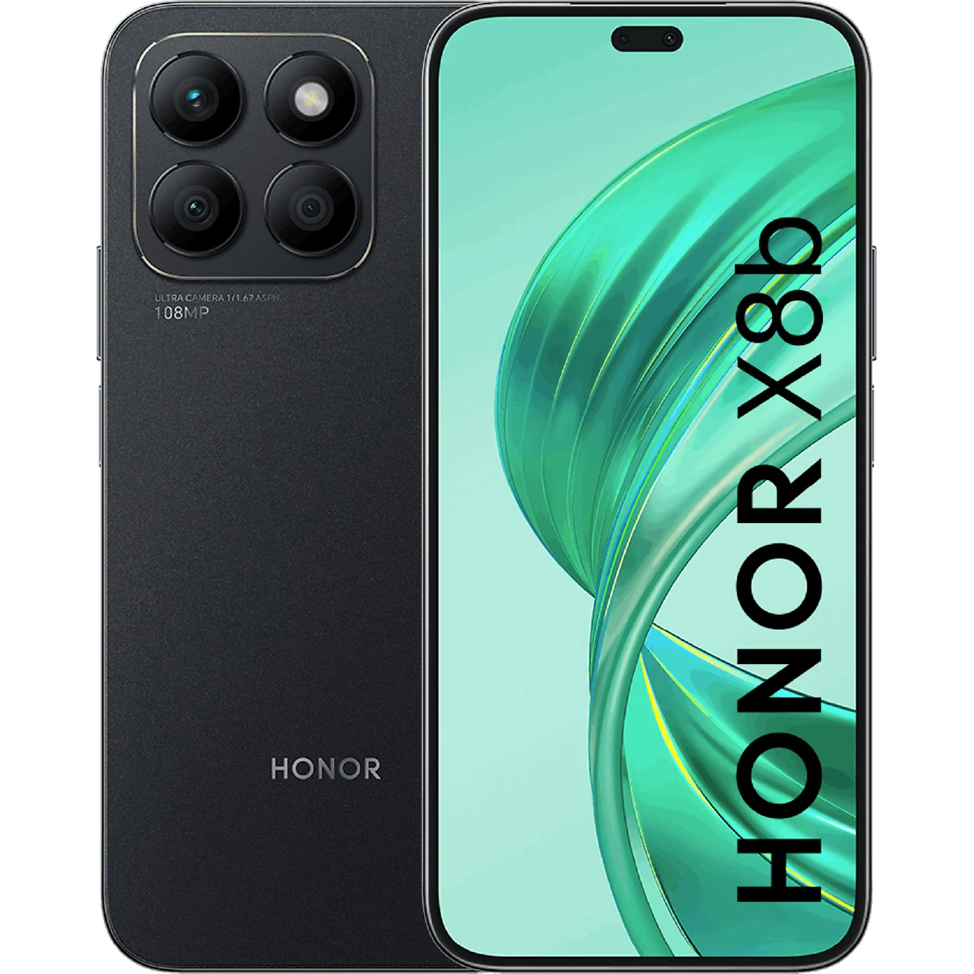 Honor X8b Negro, vista trasera y frontal Honor X8b Negro, vista trasera y frontal