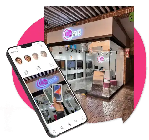Celumovil Store Venta Online y Venta offline en la tienda, muestra del local comercial y de la red social instagram