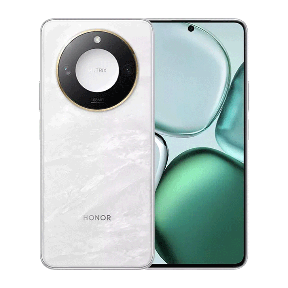 Celular HONOR X9C SMART 5G frente y respaldo color blanco