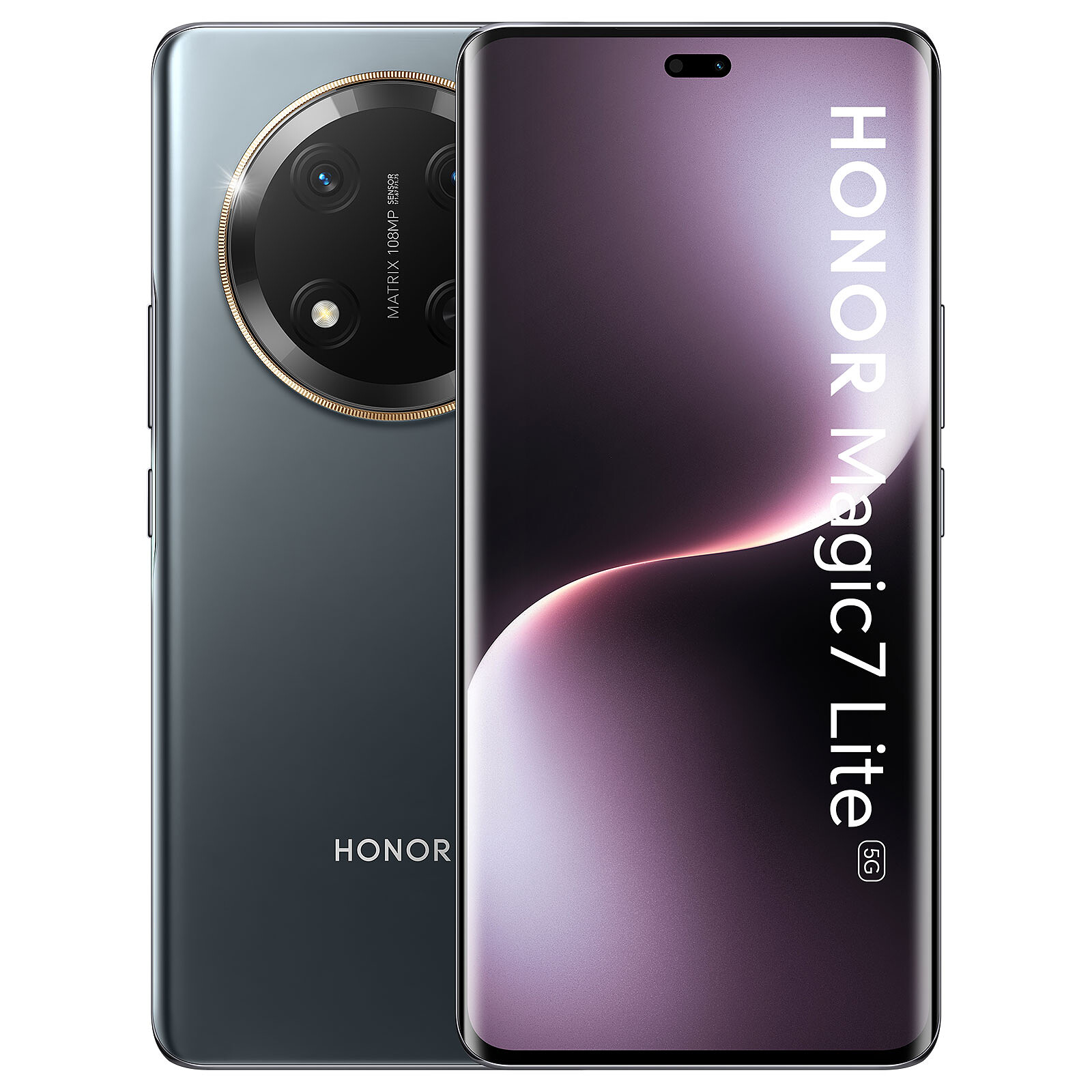 Celular Honor Magic 7 Lite 5G negro Honor X9C frente y respaldo