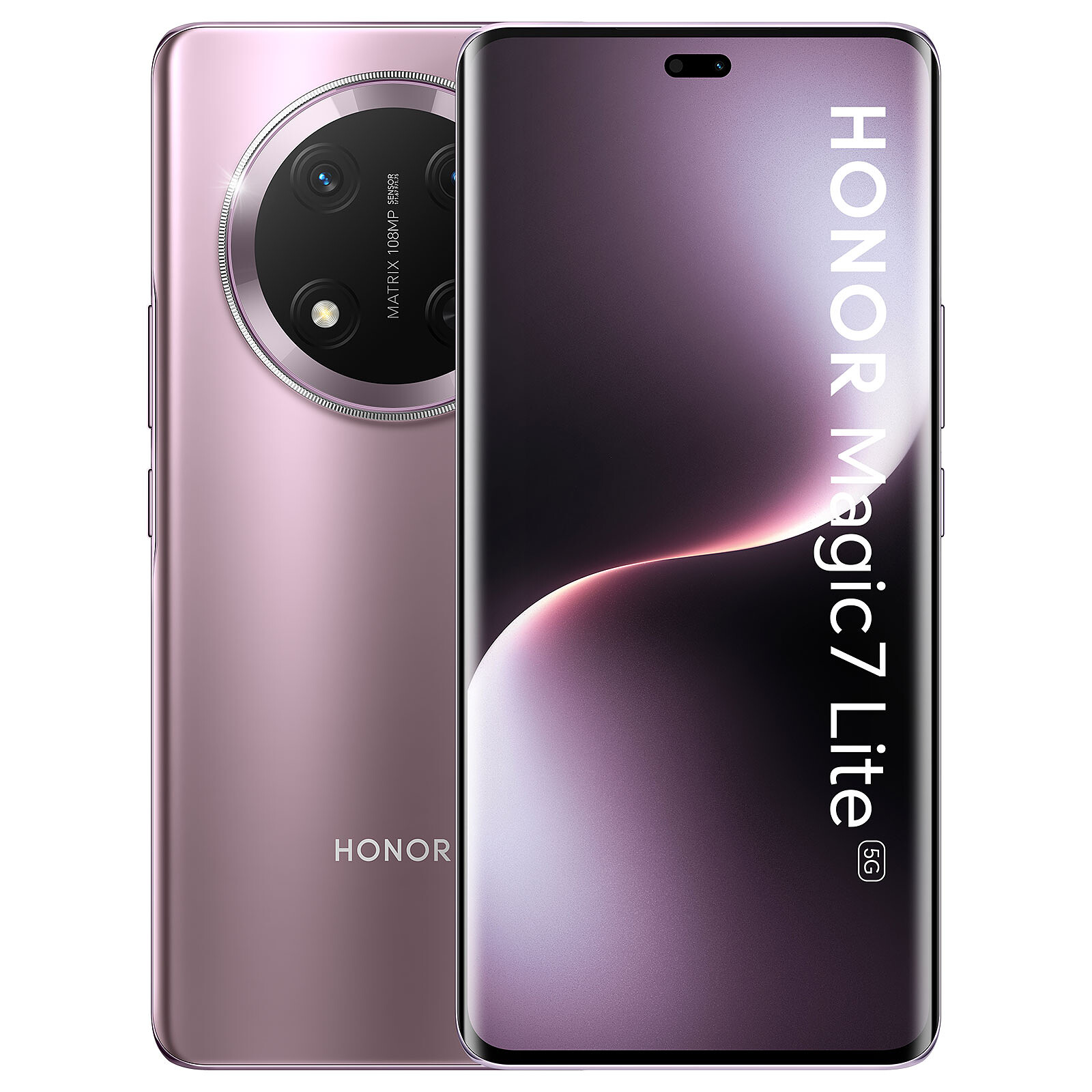 Celular Honor Magic 7 Lite 5G purpura Honor X9C frente y respaldo