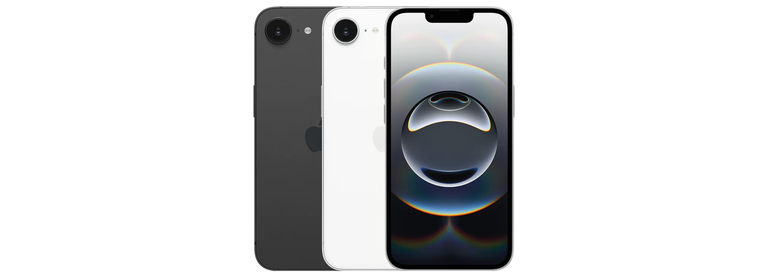 iphone 16e negro y blanco respaldo y iphone 16e negro de frente