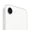 Respaldo del nuevo iphone 16 e, en diagonal color blanco, donde muestra su cámara y detalles de su fabricación.