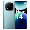 Vista frontal y trasera del Xiaomi Redmi Note 14 Pro+ 5G color azul, mostrando pantalla AMOLED y módulo de triple cámara.