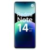 Vista frontal del Xiaomi Redmi Note 14 Pro+ 5G azul, resaltando la pantalla AMOLED sin bordes y cámara frontal centrada.
