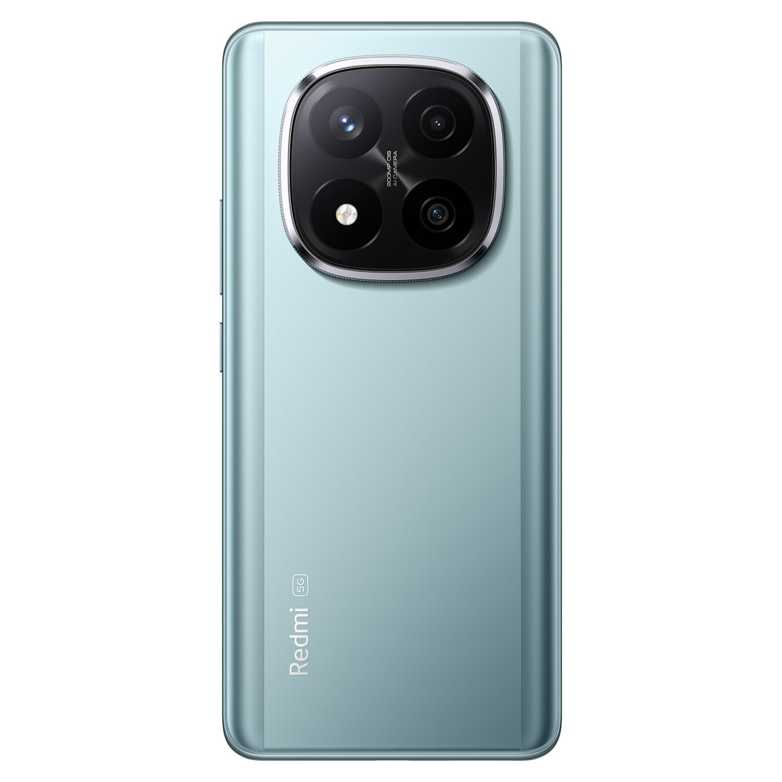 Vista trasera del Xiaomi Redmi Note 14 Pro+ 5G azul, mostrando el módulo de triple cámara y acabado premium.