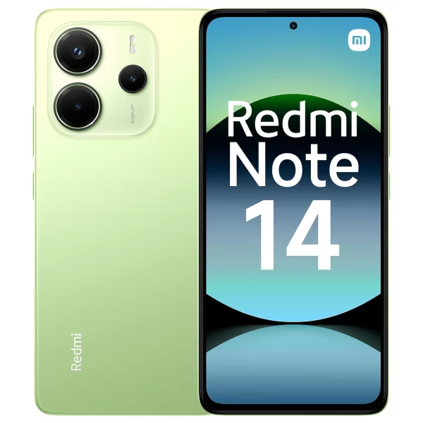 Redmi note 14 verde frontal y parte trasera