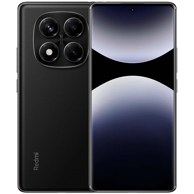 Xiaomi Redmi Note 14 Pro 4G frontal, de frente mostrando su pantalla y también respaldo mostrando sus camaras color negro.