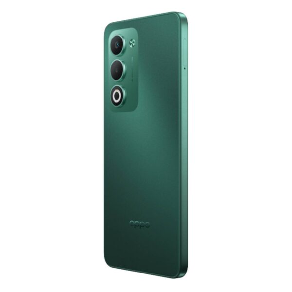 Oppo A5 color verde respaldo mostrando cámara diagonal.
