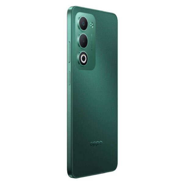 Oppo A5 color verde respaldo mostrando cámara diagonal lado de la cámara.
