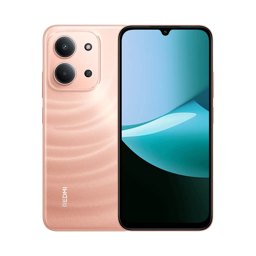 Xiaomi Redmi 15c naranja frente mostrando su pantalla y cámara frontal, respaldo mostrando sus cámaras