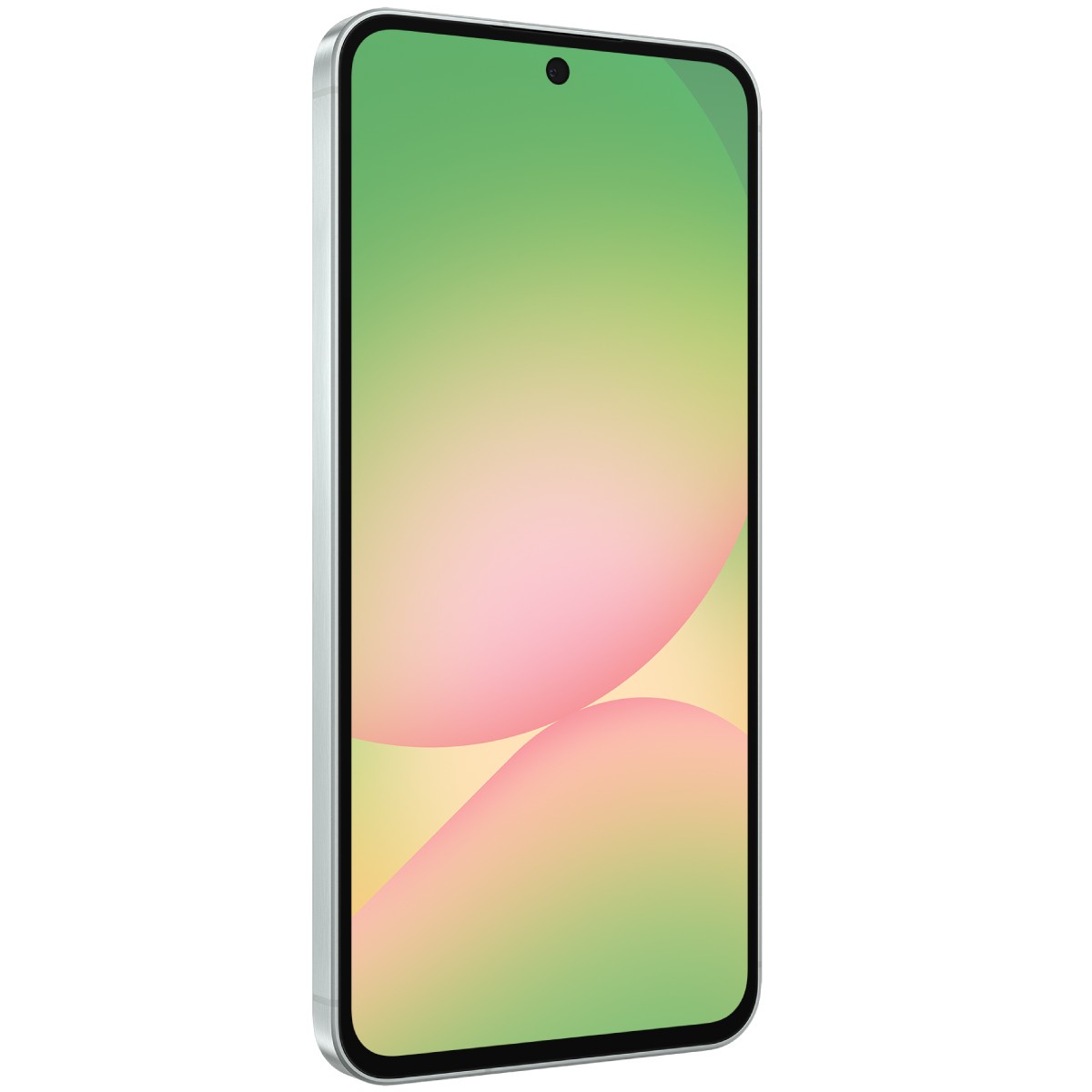 Samsung Galaxy A56 verde frente mostrando la pantalla diagonal