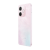Oppo A5 Pro resistente al agua vista respaldo diagonal, mostrando sus cámaras y bordes celular color rosado.