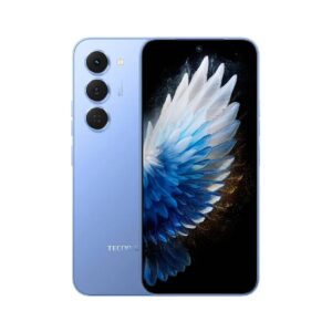 Tecno Spark 40 Pro azul de 256 GB 8 GB de Ram, Spark 40 Pro mostrando pantalla y mostrando su parte trasera las cámaras.