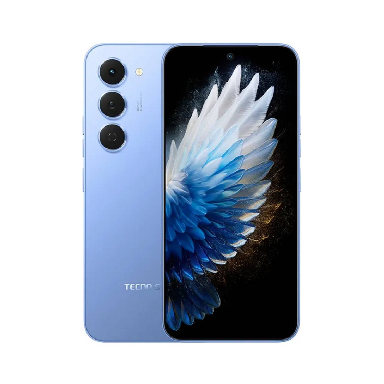 Tecno Spark 40 Pro azul de 256 GB 8 GB de Ram, Spark 40 Pro mostrando pantalla y mostrando su parte trasera las cámaras.