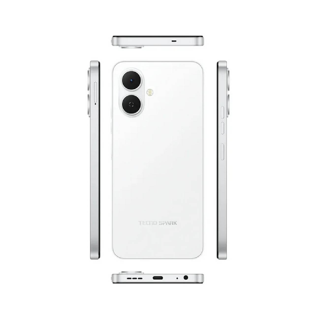 Tecno Spark Go 2 blanco respaldo mostrando las cámaras y borde derecho, borde izquierdo, borde inferior, borde superior. Tecno Spark Go 2 blanco respaldo mostrando las cámaras y borde derecho, borde izquierdo, borde inferior, borde superior.