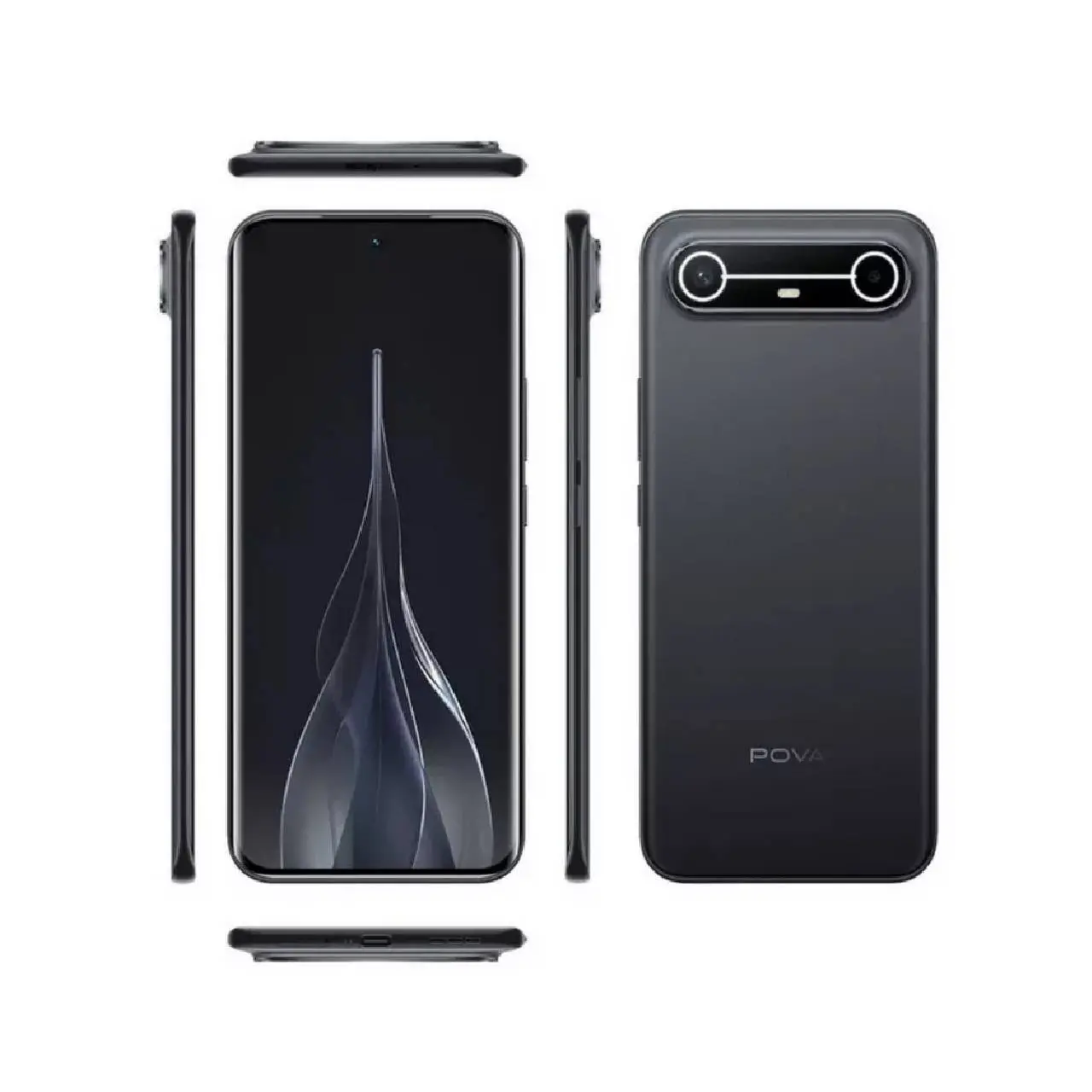 Celular Tecno Pova Slim negro respaldo y bordes mostrando sus cámaras Celular Tecno Pova Slim negro respaldo y bordes mostrando sus cámaras
