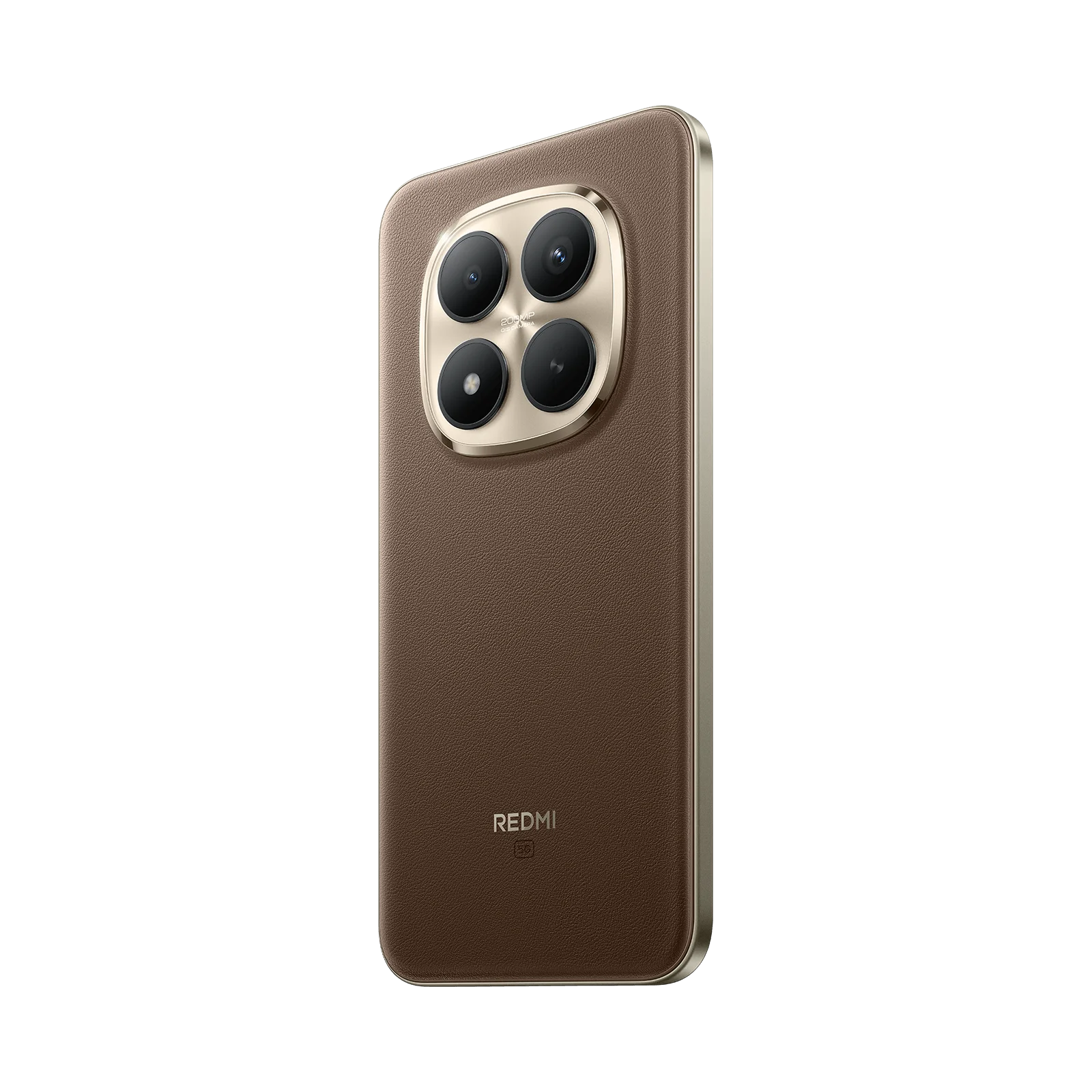 Xiaomi Redmi Note 15 Pro Plus cafe respaldo diagonal mostrando cámara logo con su borde