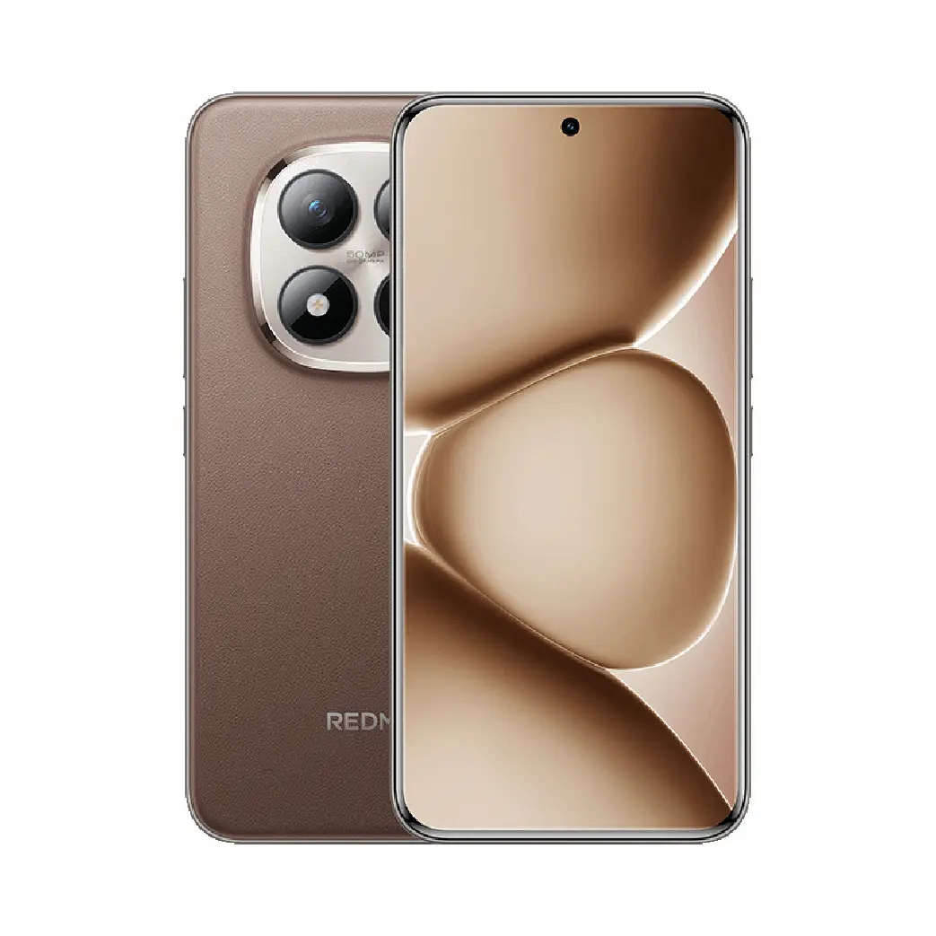 Xiaomi Redmi Note 15 pro Plus 5G cafe respaldo mostrando cámaras y frente mostrando pantalla