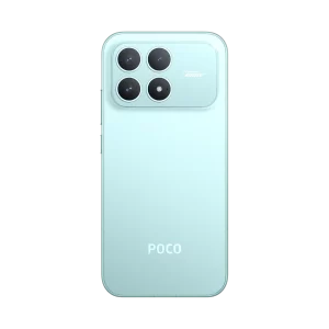 Xiaomi Poco f8 Pro azul vista respaldo mostrando sus cámaras y logo