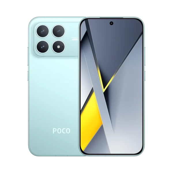 Xiaomi Poco f8 Pro 5G azul vista frontal y vista respaldo