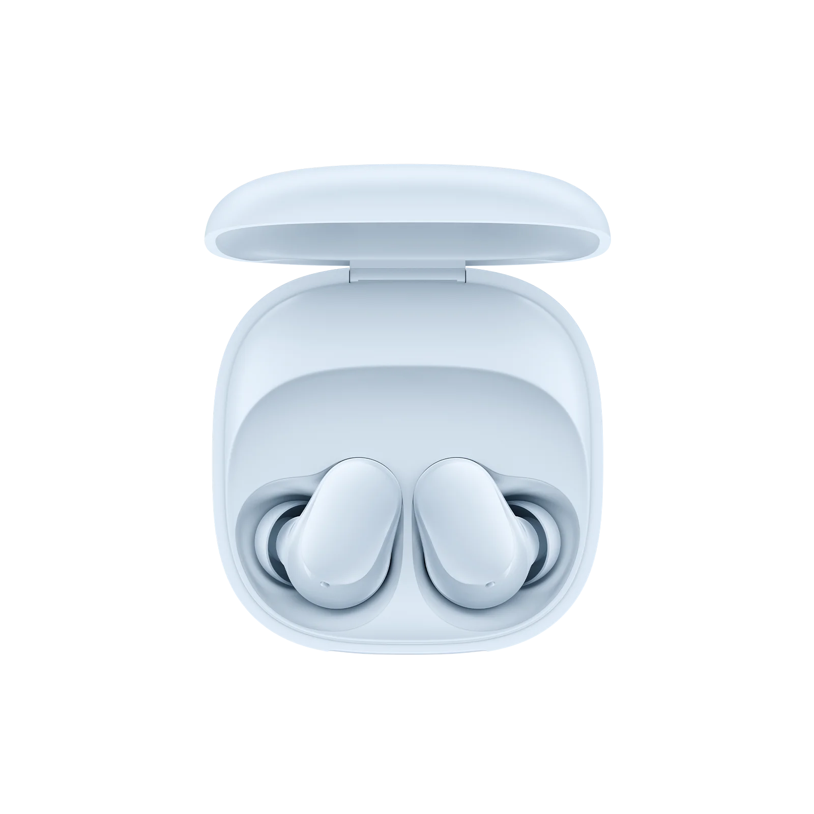 Audífonos inalámbricos Xiaomi REDMI Buds 6 Play color azul abiertos mostrando los audifonos desde un plano cenital