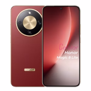 Honor Magic 8 Lite 5G roja vista delantera y trasera frontal mostrando pantalla y cámara vista posterior