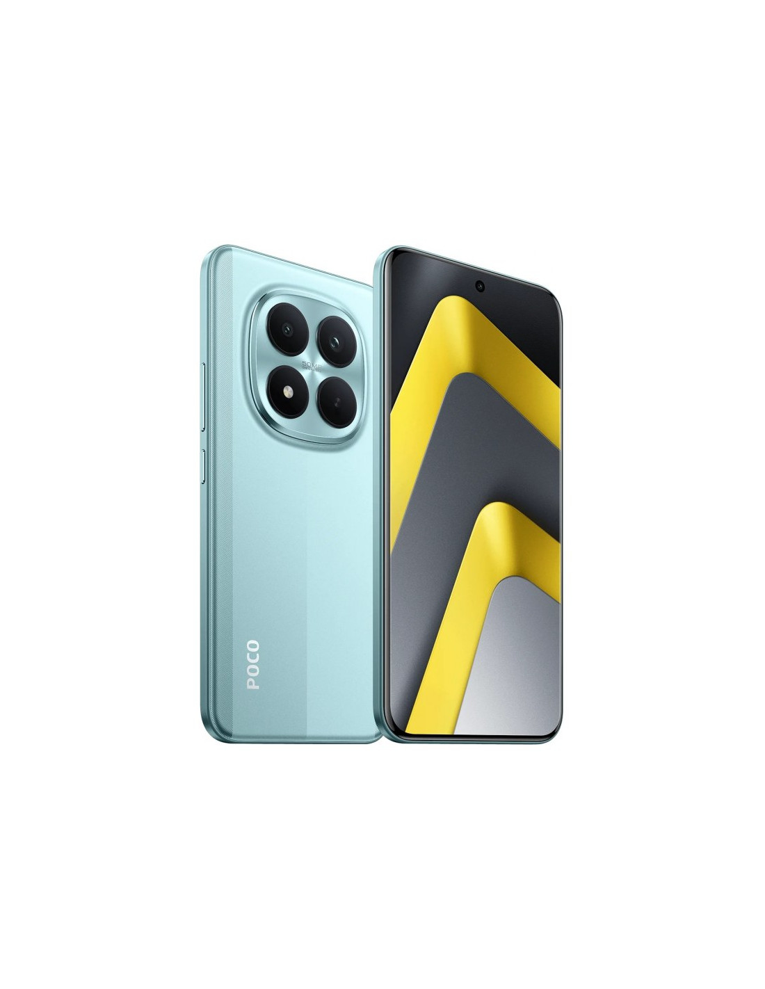 Celular Xiaomi poco m8 pro 5g 8gb 256gb verde smartphone vista diagonal frente y resapaldo Celular Xiaomi poco m8 pro 5g 8gb 256gb verde smartphone vista diagonal frente y respaldo