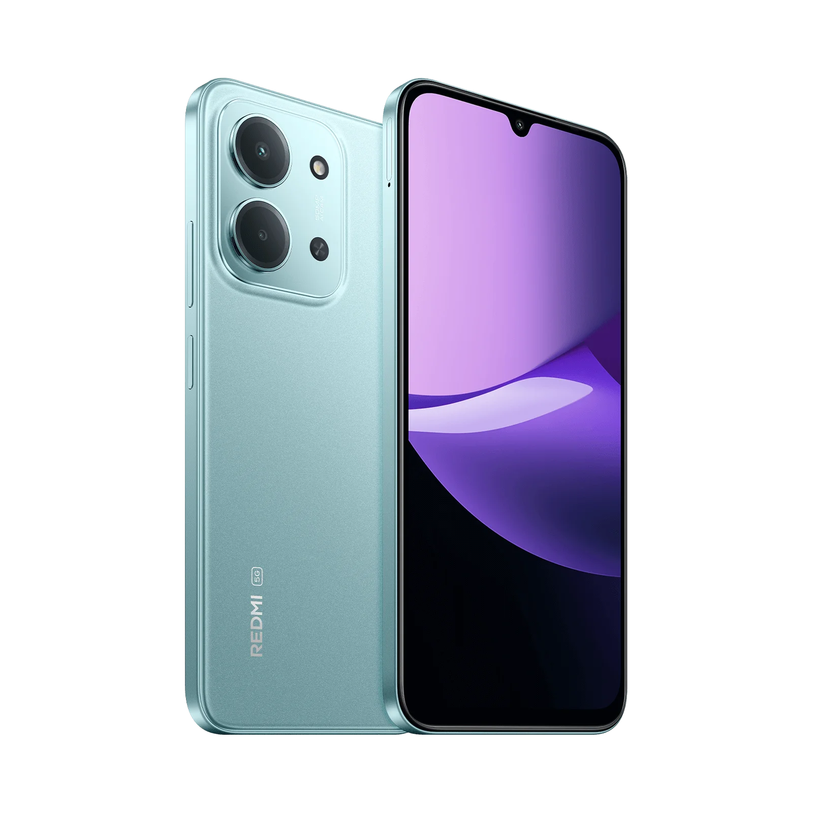 Xiaomi Redmi Note 13C 5G azul en vista diagonal con frente y espalda