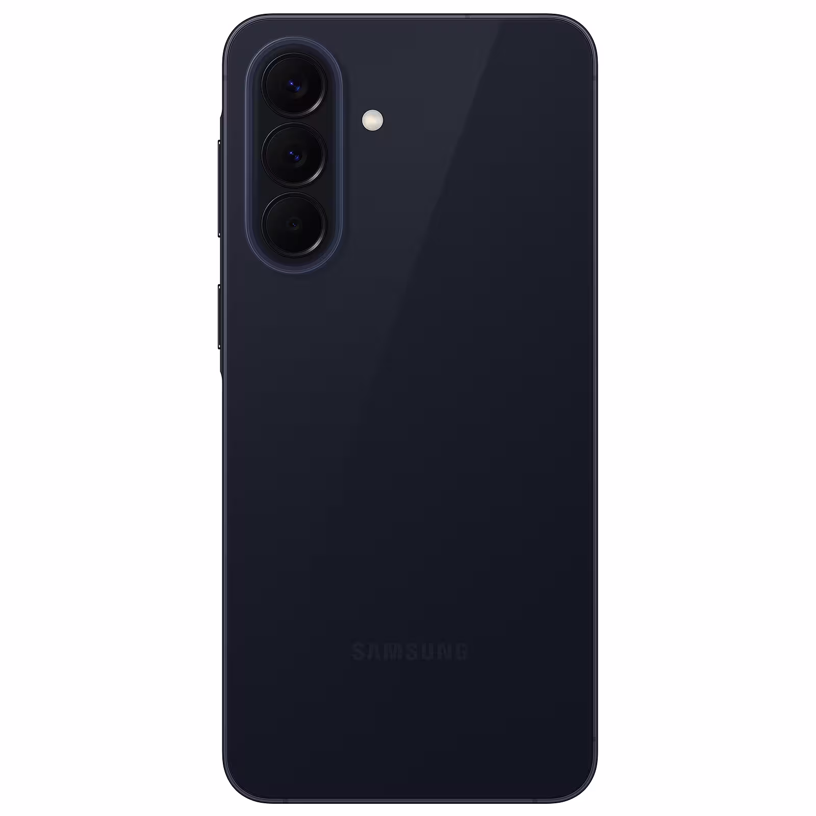 Teléfono Samsung Galaxy A57 color azul oscuro vista trasera elegante.