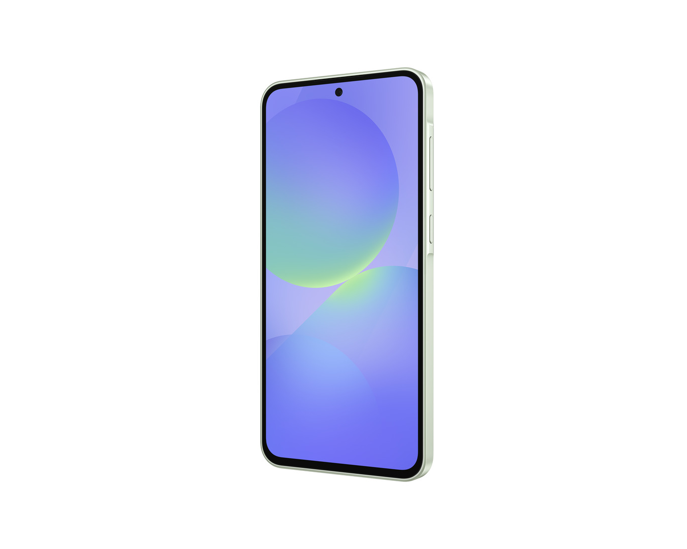 Celular Samsung Galaxy A36 5G color verde vista frente diagonal pantalla y borde derecho