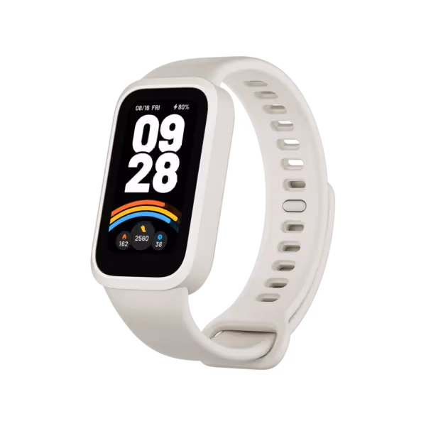 Xiaomi Smart Band 9 active inclinada blanca