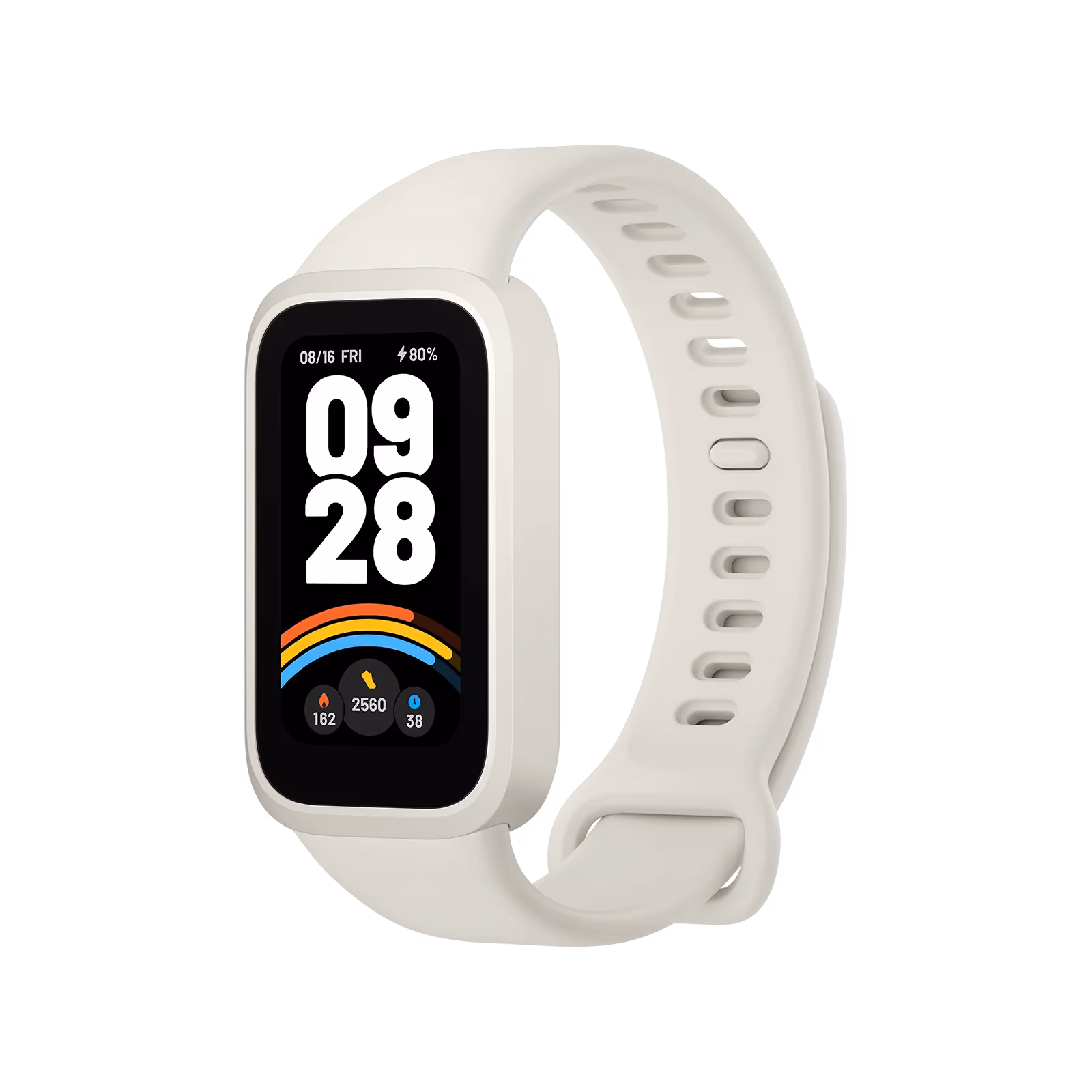Xiaomi Smart Band 9 active inclinada recta blanca