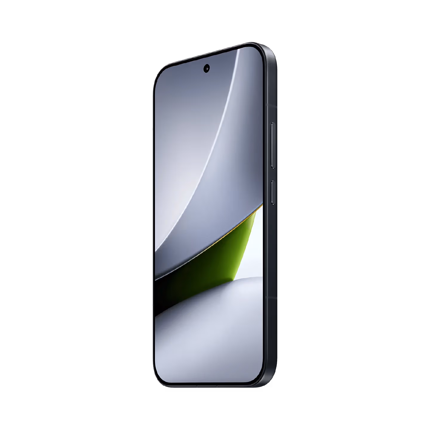 Poco F9 Pro negro vista diagonal mostrando pantalla botones y cámara frontal disponible en celumovil Store