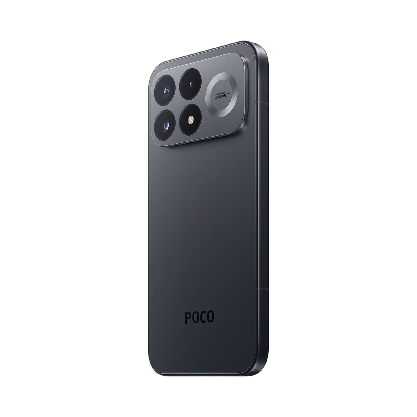 Poco F9 Pro negro vista trasera diagonal mostrando camara vista posterior mostrando camaras y flash disponible en celumovil Store