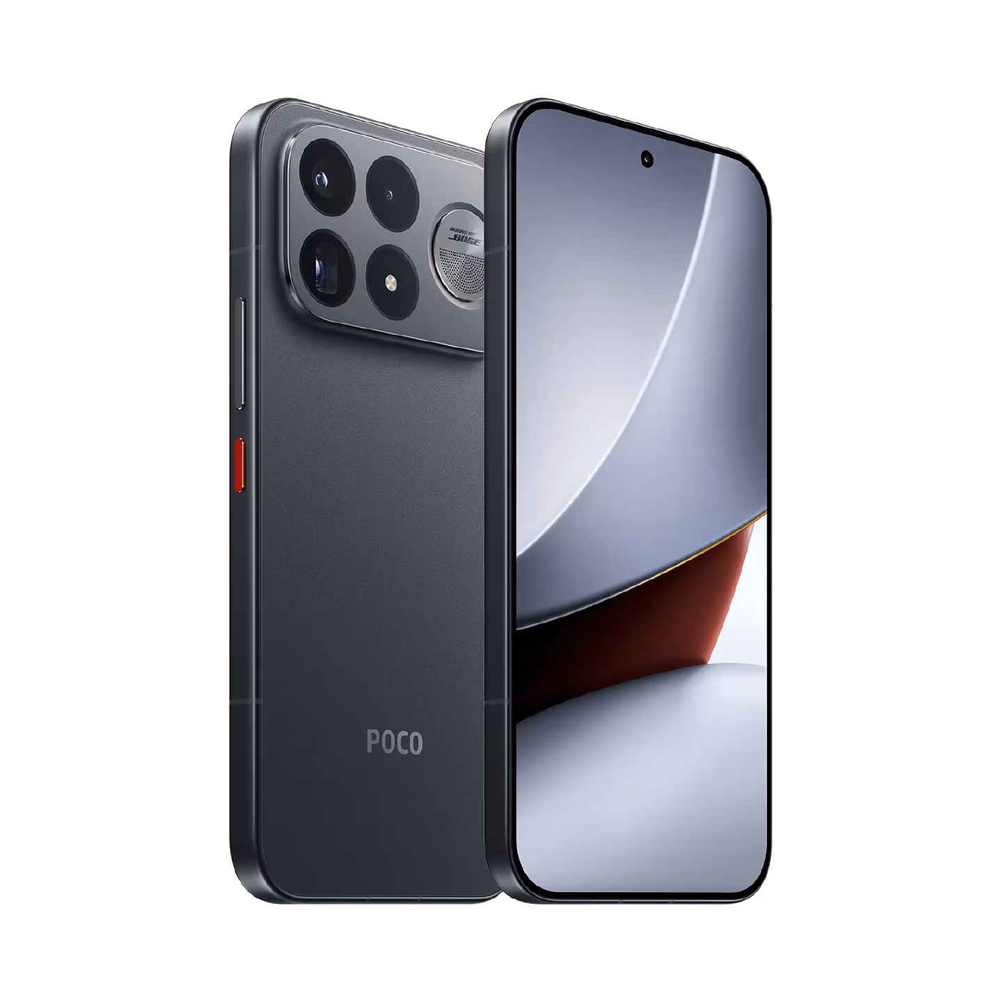 Poco F9 Ultra negro diagonal respaldo mostrando camaras bordes botones y vista frontal mostrando pantalla y camara frontal