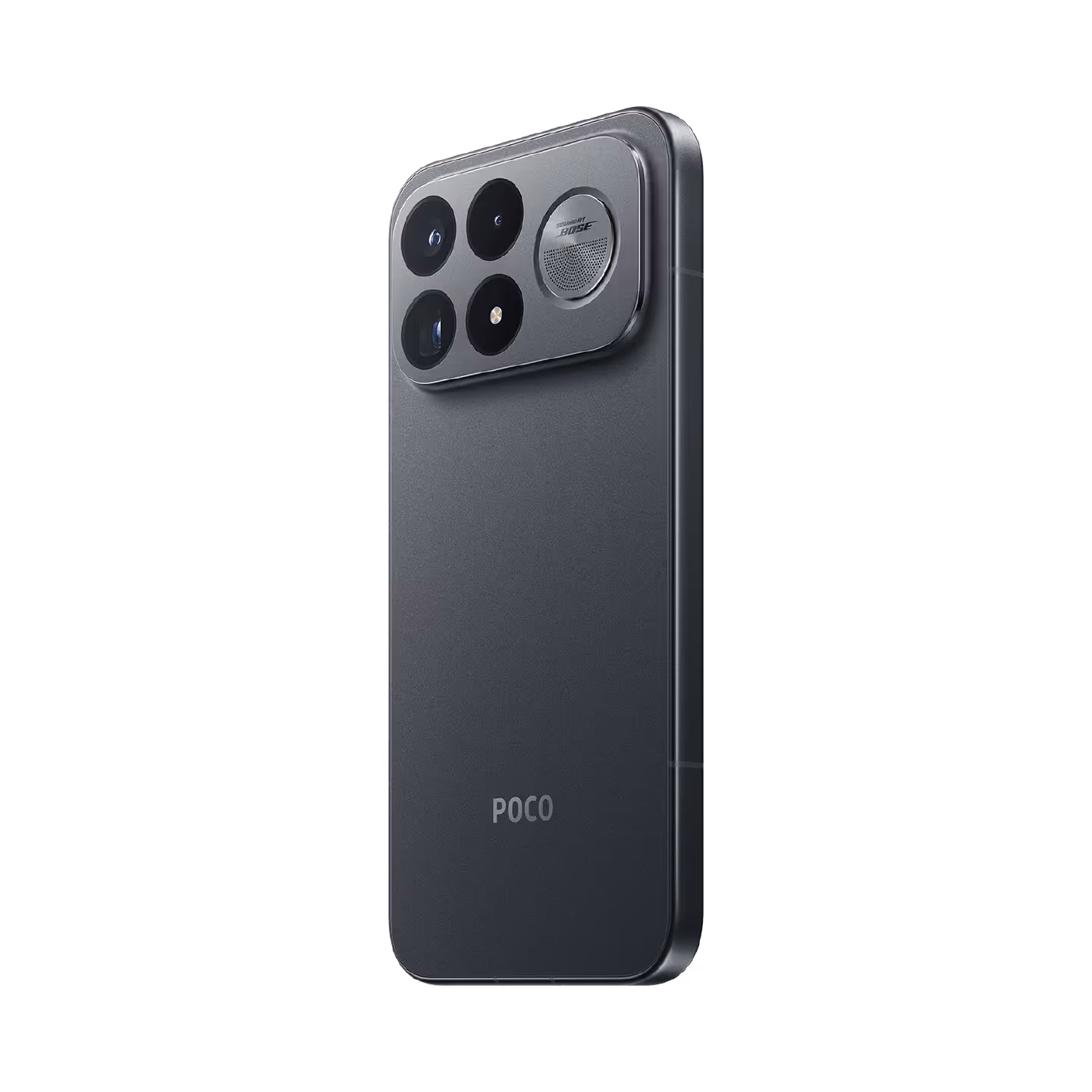 Poco F9 Ultra negro vista trasera diagonal mostrando camara vista posterior mostrando camaras y flash disponible en celumovil Store