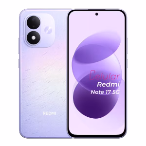Xiaomi Redmi Note 17 5G morado vista delantera y trasera frontal mostrando pantalla y cámara vista posterior